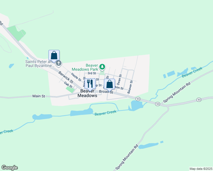 map of restaurants, bars, coffee shops, grocery stores, and more near 45 Church Street in Beaver Meadows