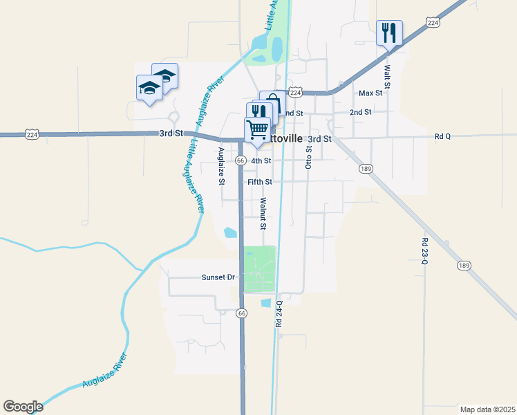 map of restaurants, bars, coffee shops, grocery stores, and more near 375 Walnut Street in Ottoville