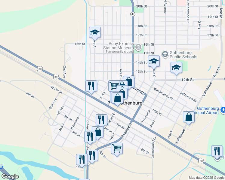 map of restaurants, bars, coffee shops, grocery stores, and more near 406 10th Street in Gothenburg