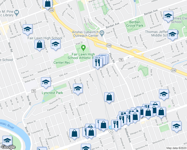 map of restaurants, bars, coffee shops, grocery stores, and more near 5-31 Boyd Avenue in Fair Lawn