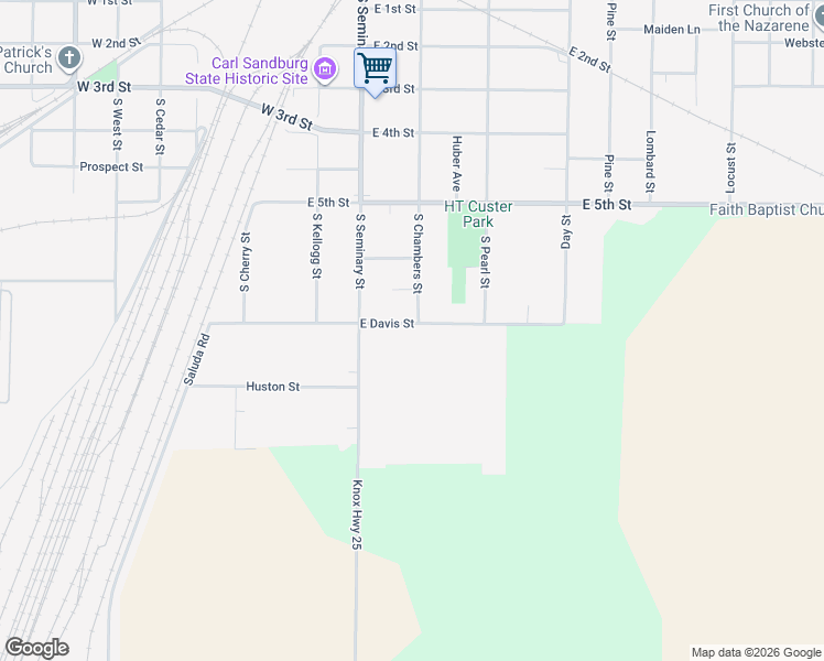 map of restaurants, bars, coffee shops, grocery stores, and more near 490 East Davis Street in Galesburg
