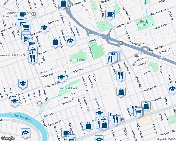 map of restaurants, bars, coffee shops, grocery stores, and more near 16-18 Morlot Avenue in Fair Lawn