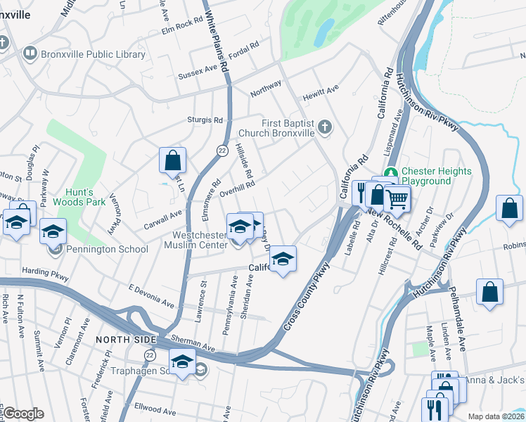 map of restaurants, bars, coffee shops, grocery stores, and more near 25 Palo Alto Drive in Mount Vernon