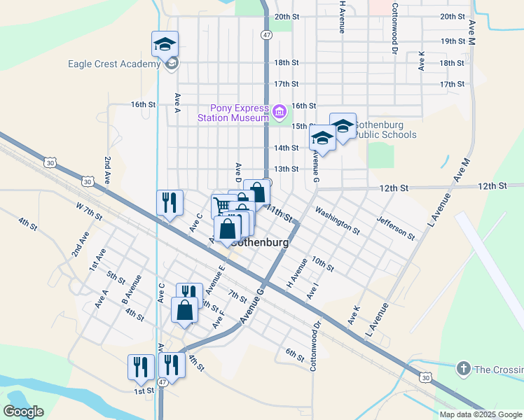 map of restaurants, bars, coffee shops, grocery stores, and more near 1021 Lake Avenue in Gothenburg