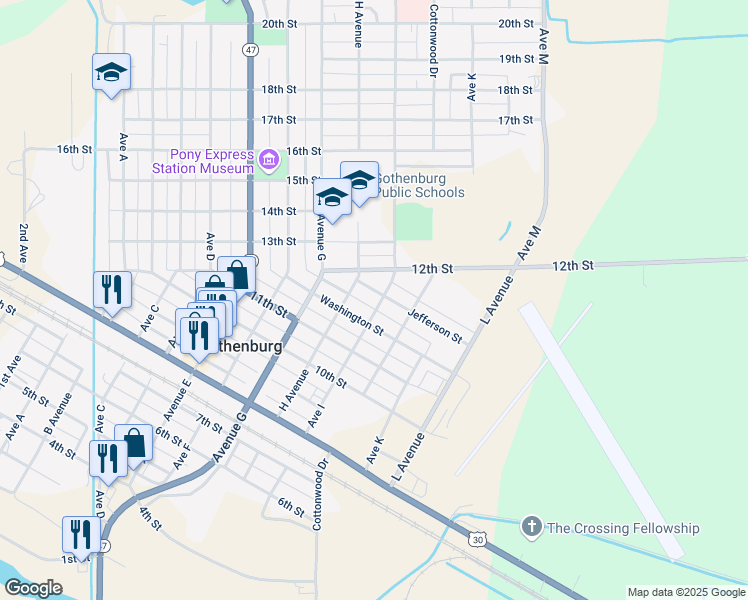 map of restaurants, bars, coffee shops, grocery stores, and more near 1148 Avenue I in Gothenburg