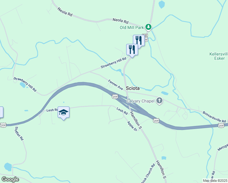 map of restaurants, bars, coffee shops, grocery stores, and more near 217 Fenner Avenue in Sciota