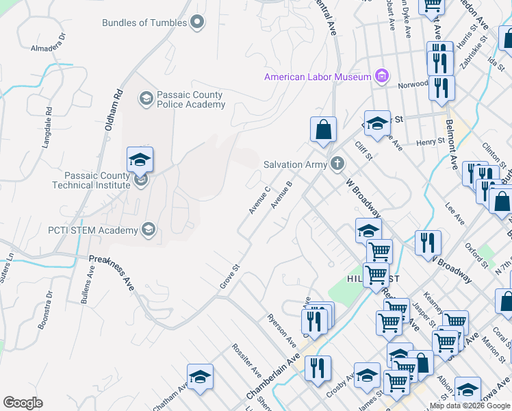 map of restaurants, bars, coffee shops, grocery stores, and more near 109 Avenue C in Haledon