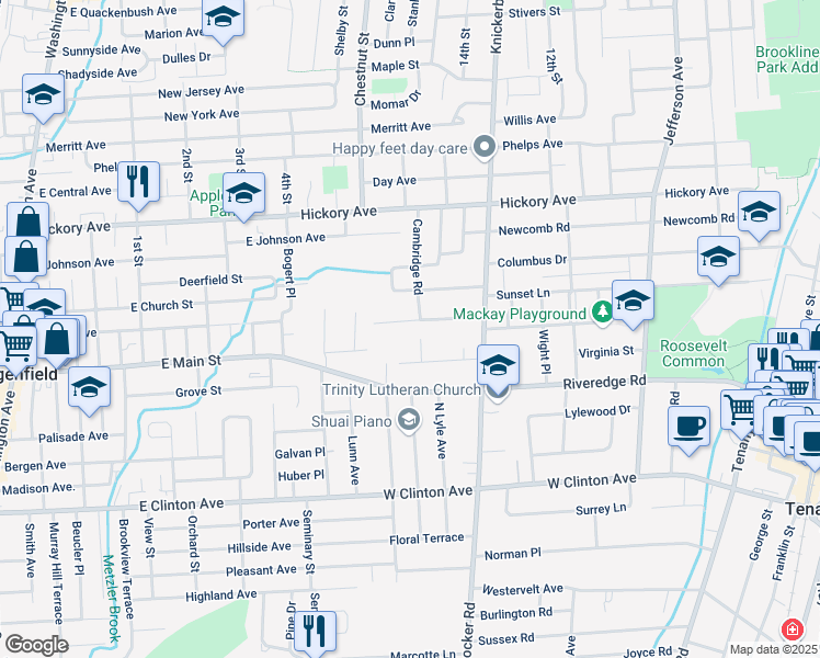 map of restaurants, bars, coffee shops, grocery stores, and more near 52 Buff Road in Tenafly