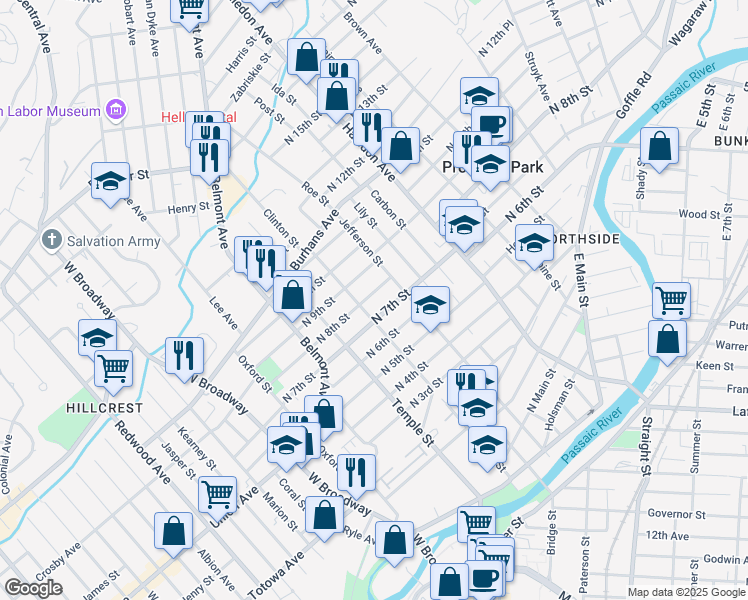 map of restaurants, bars, coffee shops, grocery stores, and more near in Paterson