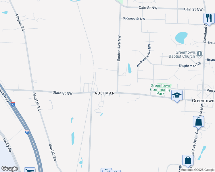map of restaurants, bars, coffee shops, grocery stores, and more near 3872 State Street Northwest in North Canton