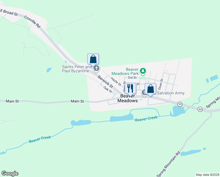 map of restaurants, bars, coffee shops, grocery stores, and more near Poplar St in Beaver Meadows