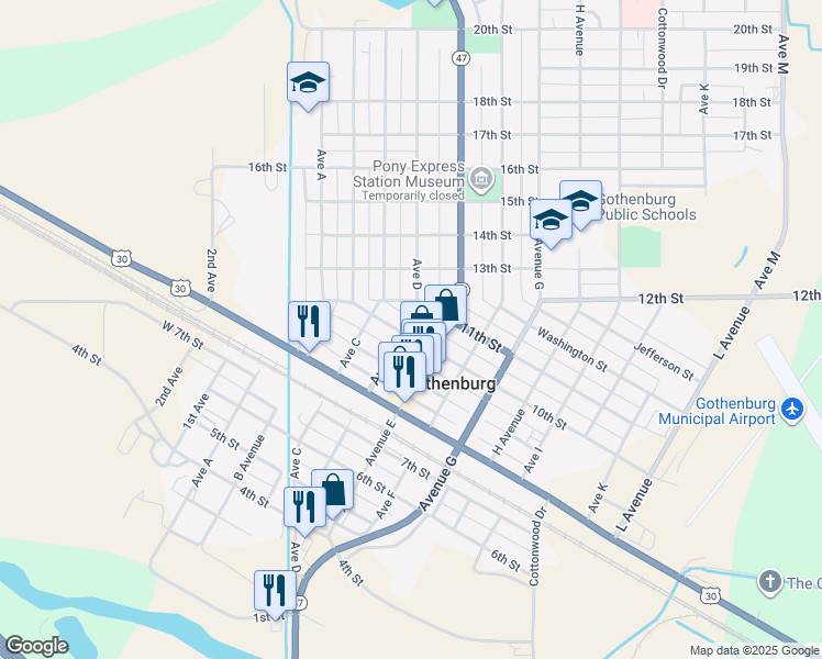 map of restaurants, bars, coffee shops, grocery stores, and more near 406 10th Street in Gothenburg