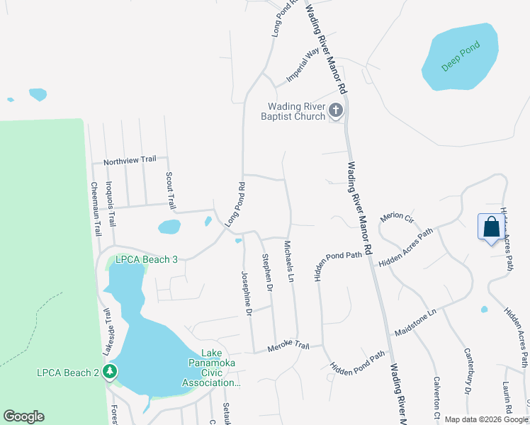 map of restaurants, bars, coffee shops, grocery stores, and more near 22 Long Pond Road in Wading River