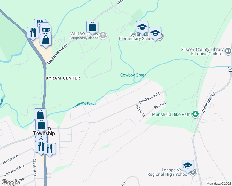 map of restaurants, bars, coffee shops, grocery stores, and more near 3 Sandy Brook Road in Stanhope