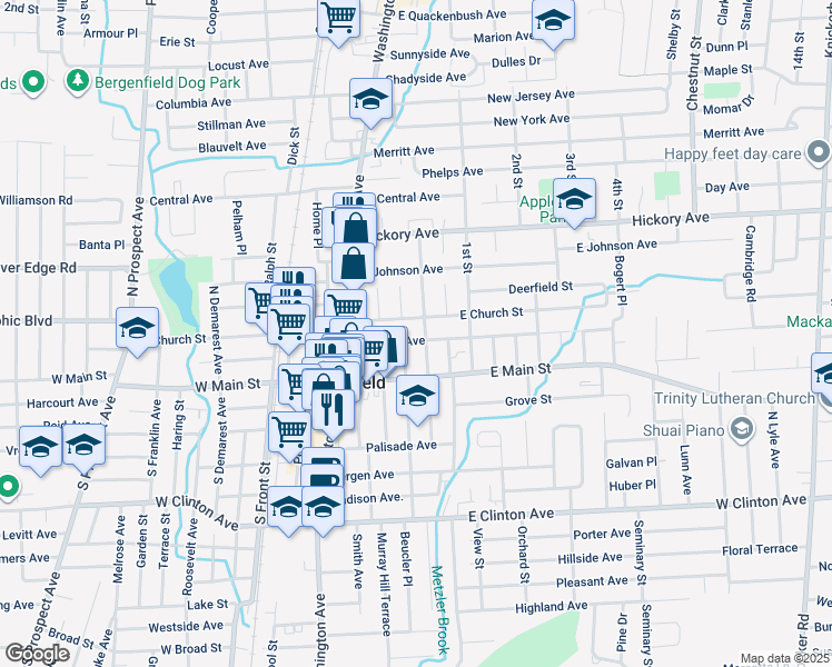 map of restaurants, bars, coffee shops, grocery stores, and more near 60 Bradley Avenue in Bergenfield