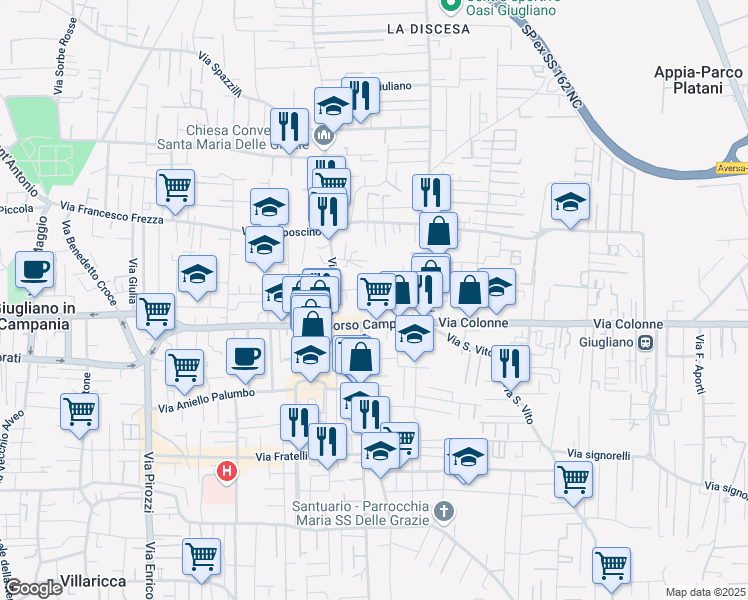 map of restaurants, bars, coffee shops, grocery stores, and more near Via Sant'Anna in Giugliano In Campania