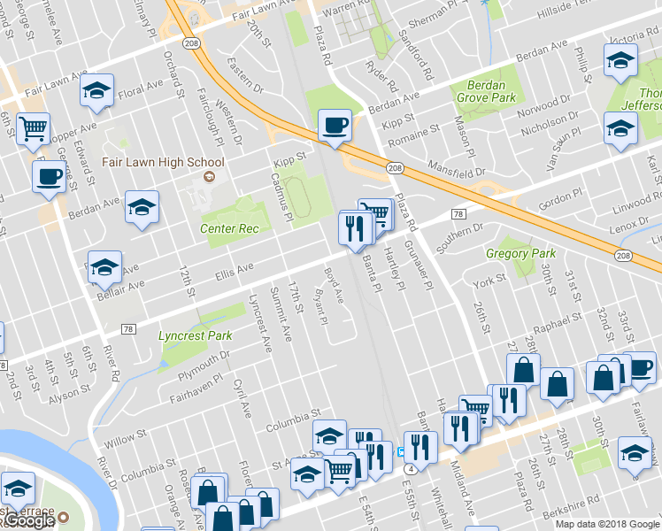 map of restaurants, bars, coffee shops, grocery stores, and more near 19-02 Morlot Avenue in Fair Lawn