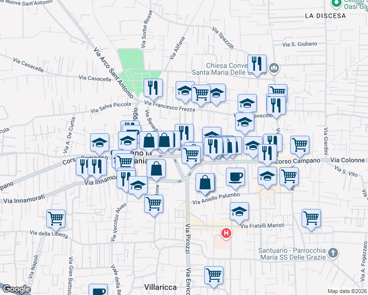 map of restaurants, bars, coffee shops, grocery stores, and more near 13 Via della Resistenza in Giugliano in Campania