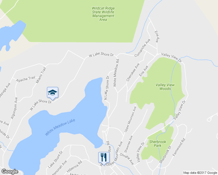 map of restaurants, bars, coffee shops, grocery stores, and more near 21 North Lakeshore Drive in Rockaway