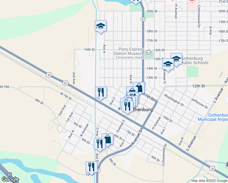 map of restaurants, bars, coffee shops, grocery stores, and more near 901-949 Avenue C in Gothenburg