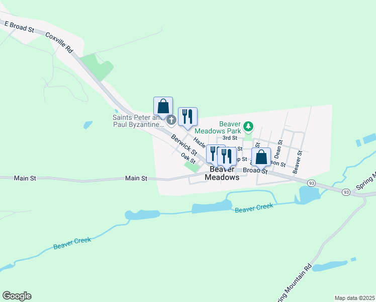 map of restaurants, bars, coffee shops, grocery stores, and more near 60 Berwick Street in Beaver Meadows