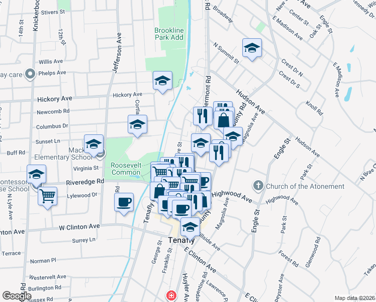 map of restaurants, bars, coffee shops, grocery stores, and more near 46 Piermont Road in Tenafly