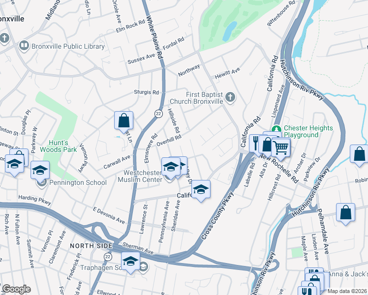 map of restaurants, bars, coffee shops, grocery stores, and more near 25 Palo Alto Drive in Mount Vernon
