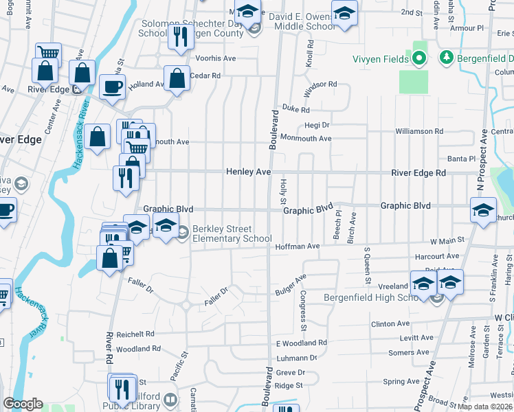 map of restaurants, bars, coffee shops, grocery stores, and more near 776 Boulevard in New Milford