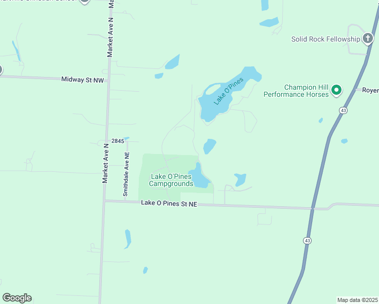 map of restaurants, bars, coffee shops, grocery stores, and more near 1481 Lake O Pines Drive in Hartville