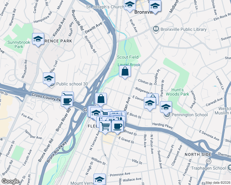 map of restaurants, bars, coffee shops, grocery stores, and more near 329 Collins Avenue in Mount Vernon
