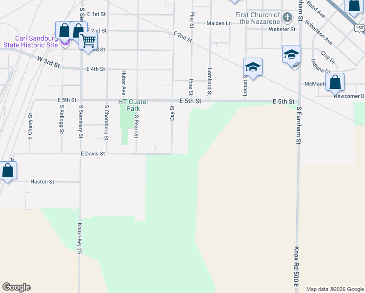 map of restaurants, bars, coffee shops, grocery stores, and more near 1335 Day Street in Galesburg