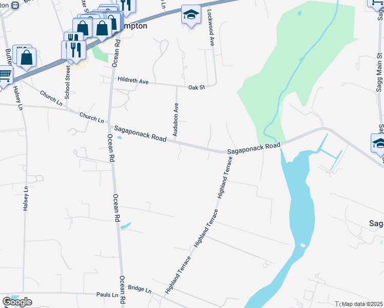 map of restaurants, bars, coffee shops, grocery stores, and more near 201 Sagaponack Road in Bridgehampton