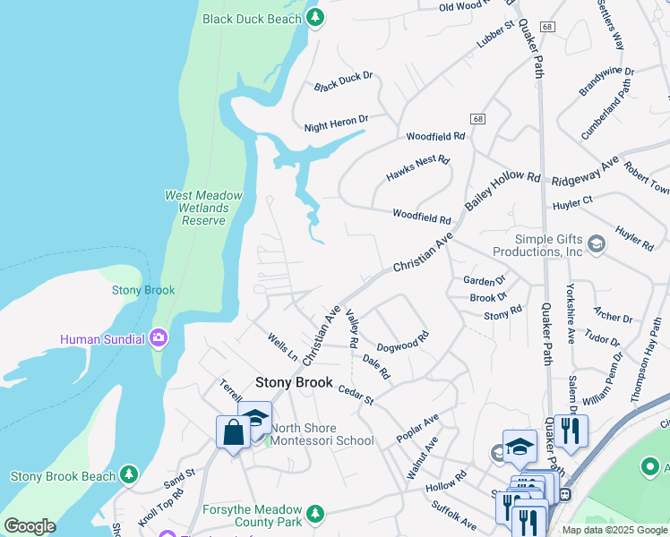 map of restaurants, bars, coffee shops, grocery stores, and more near 171 Christian Avenue in Stony Brook