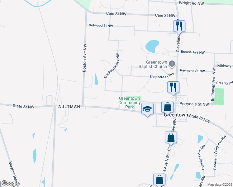 map of restaurants, bars, coffee shops, grocery stores, and more near 3579 Sandgate Street Northwest in North Canton