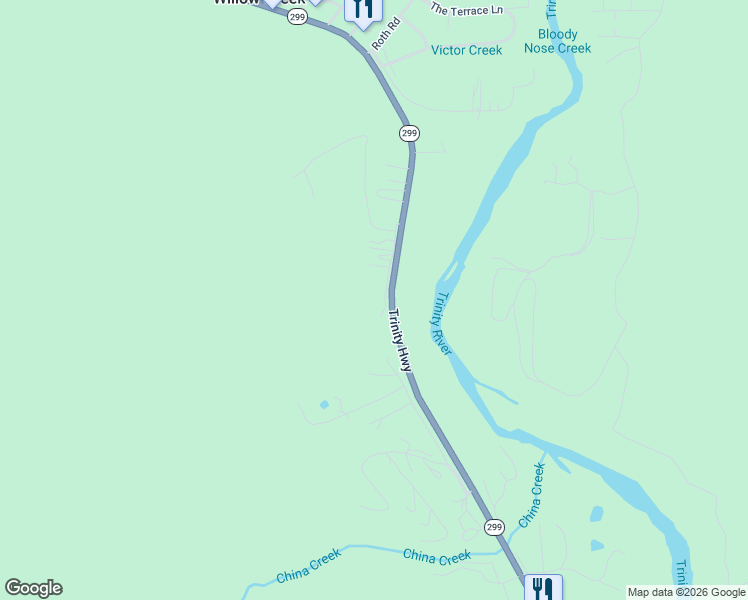 map of restaurants, bars, coffee shops, grocery stores, and more near 118 Panther Road in Willow Creek