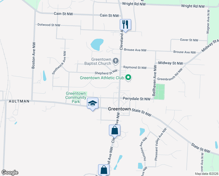 map of restaurants, bars, coffee shops, grocery stores, and more near 3185 Suffolk Street Northwest in Canton