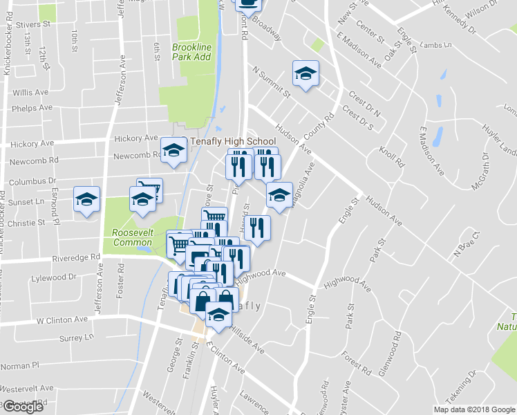 map of restaurants, bars, coffee shops, grocery stores, and more near 18 Mahan Street in Tenafly