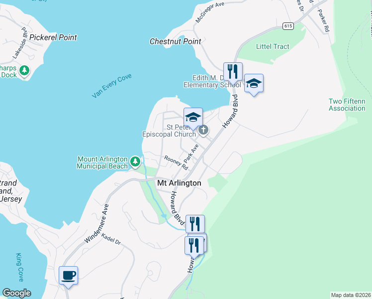 map of restaurants, bars, coffee shops, grocery stores, and more near 4 Hopatcong Avenue in Mount Arlington