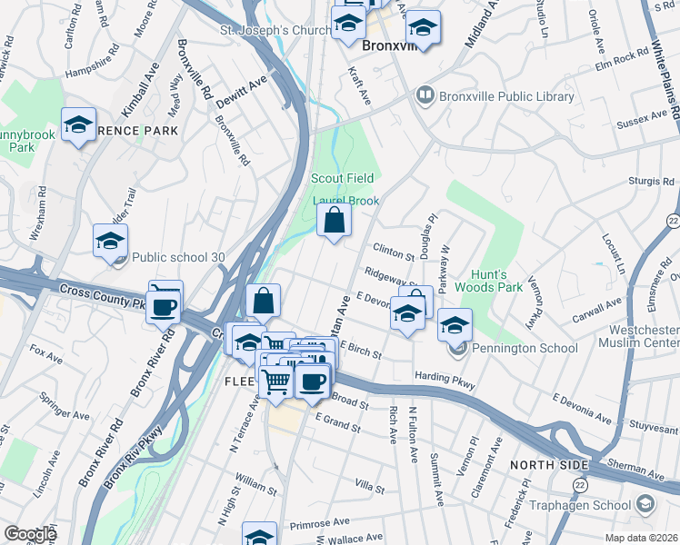 map of restaurants, bars, coffee shops, grocery stores, and more near 380 Hayward Avenue in Mount Vernon