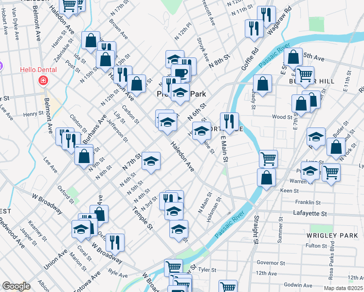 map of restaurants, bars, coffee shops, grocery stores, and more near 17 Hopper Street in Prospect Park
