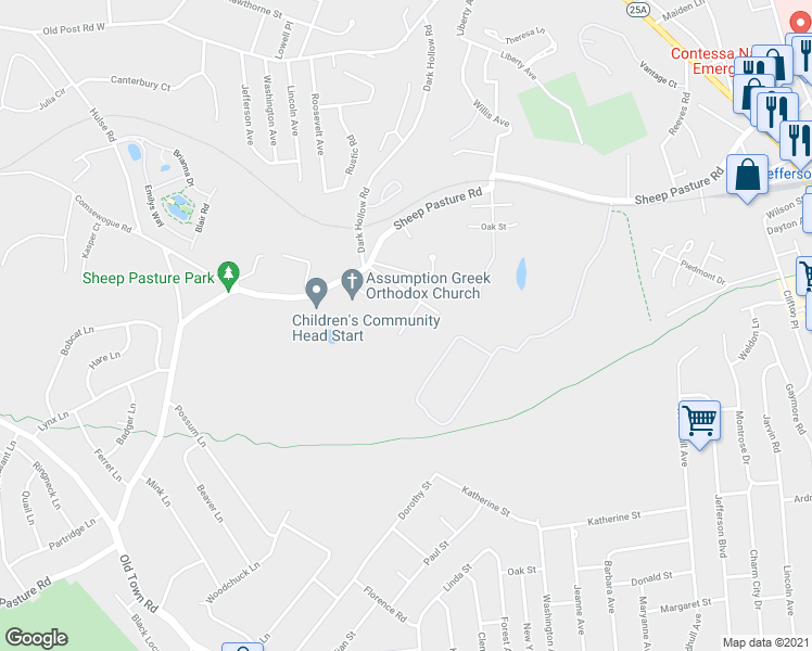 map of restaurants, bars, coffee shops, grocery stores, and more near 9 Midvale Avenue in Port Jefferson Station