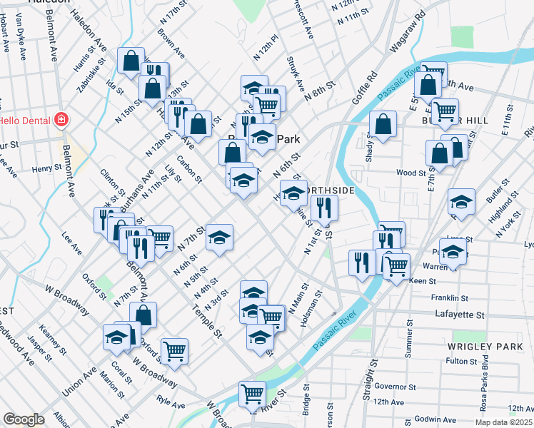 map of restaurants, bars, coffee shops, grocery stores, and more near 17 Hopper Street in Prospect Park