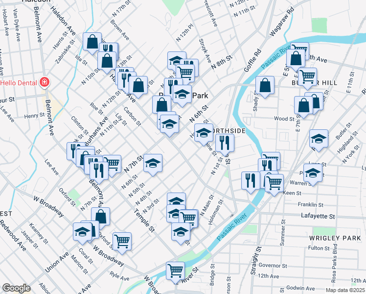 map of restaurants, bars, coffee shops, grocery stores, and more near 17 Hopper Street in Prospect Park