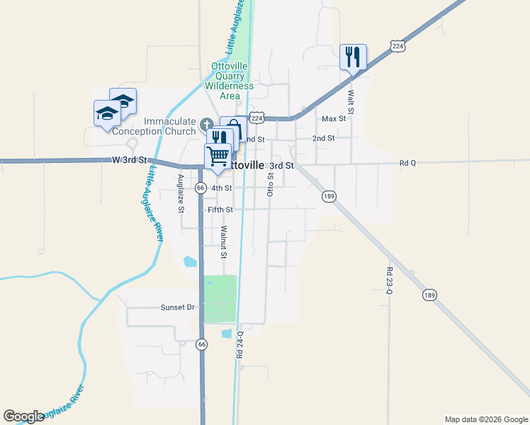map of restaurants, bars, coffee shops, grocery stores, and more near 291 Otto Street in Ottoville