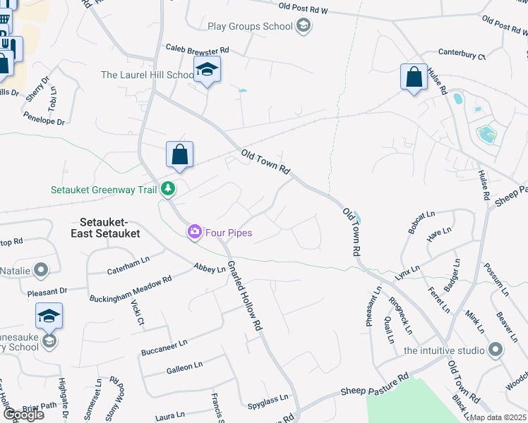 map of restaurants, bars, coffee shops, grocery stores, and more near Gables Boulevard & Villet Drive in Setauket- East Setauket