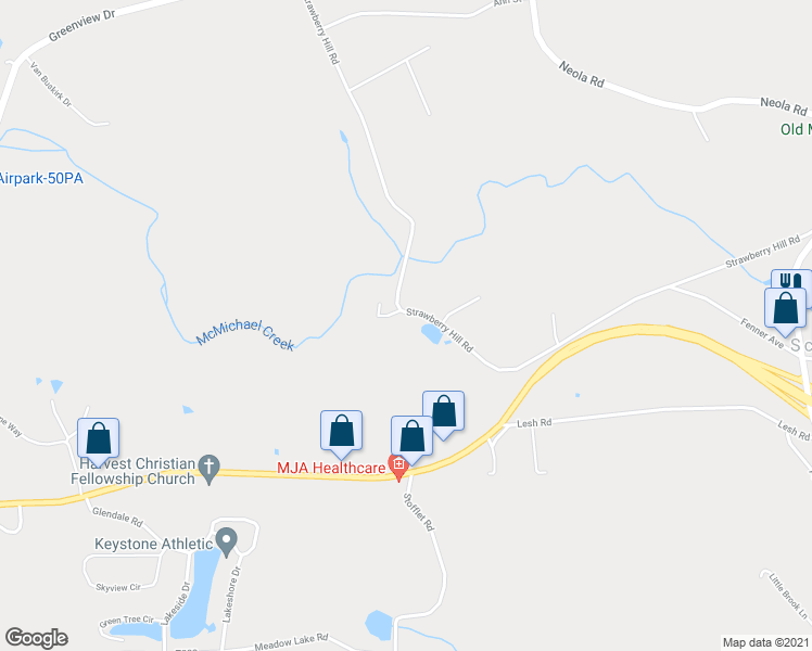 map of restaurants, bars, coffee shops, grocery stores, and more near 305 Strawberry Hill Road in Saylorsburg