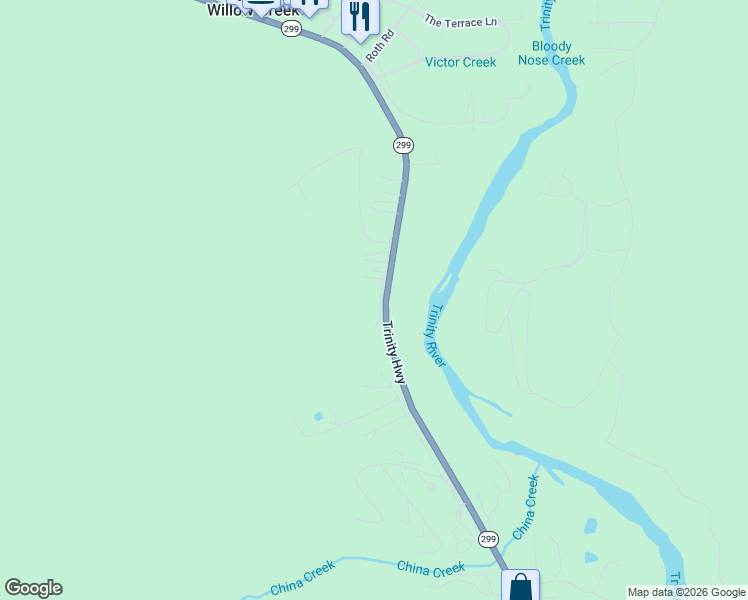 map of restaurants, bars, coffee shops, grocery stores, and more near 118 Panther Road in Willow Creek
