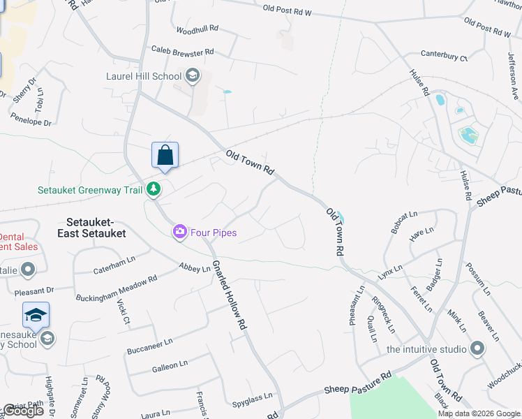 map of restaurants, bars, coffee shops, grocery stores, and more near 9 Gables Boulevard in Setauket- East Setauket