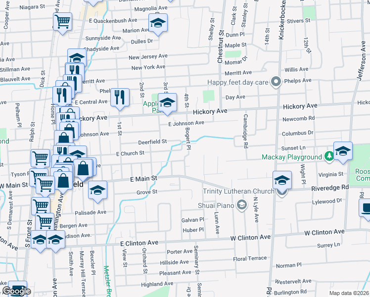 map of restaurants, bars, coffee shops, grocery stores, and more near 106 Deerfield Street in Bergenfield