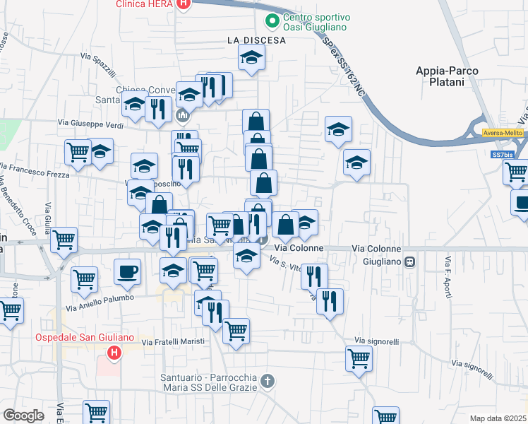 map of restaurants, bars, coffee shops, grocery stores, and more near 33I Via Giardini in Giugliano in Campania